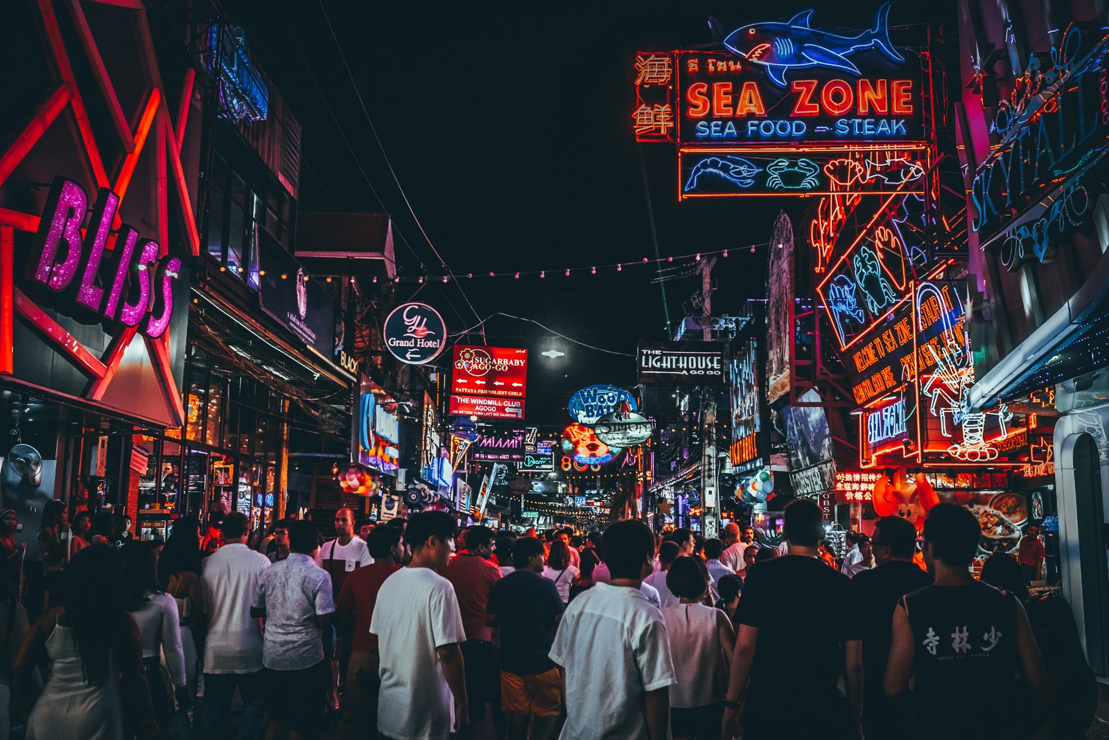 Pattaya street shops at night Thailand