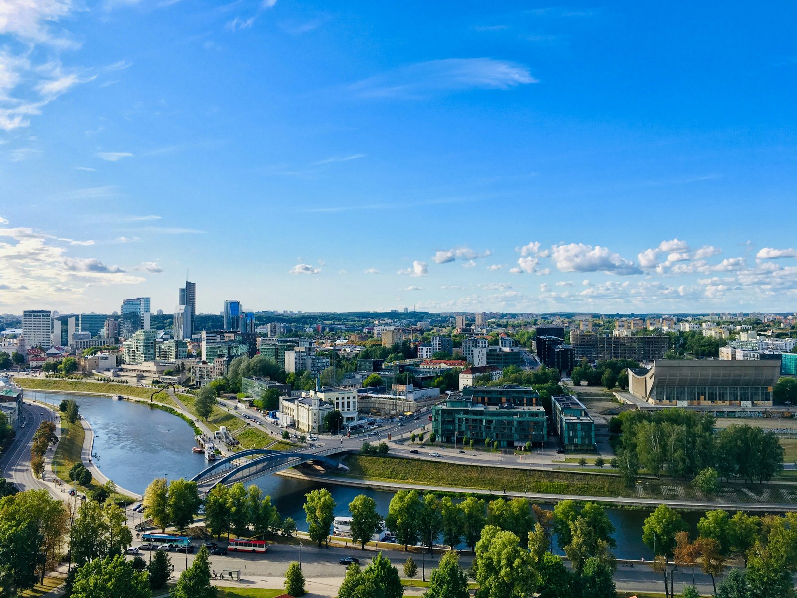 Vilnius Lithuania river and city skyline